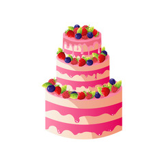 Delicious Cake with Fresh Berries, Sweet Tasty Dessert Vector Illustration