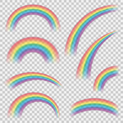 Realistic colourful rainbows shapes or objects set