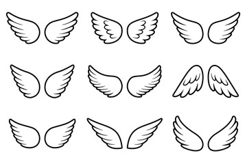 Angels wings set isolated on white background