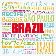 List of cities and towns in Brazil, word cloud collage, business and travel concept background