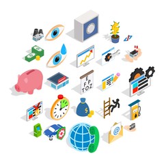 Medical training icons set. Isometric set of 25 medical training vector icons for web isolated on white background