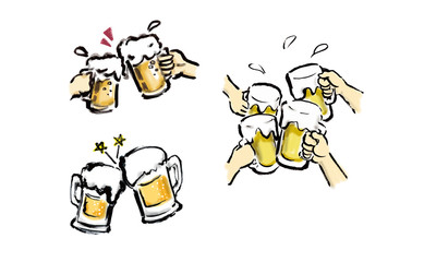 生ビール　乾杯　ジョッキ　手書き