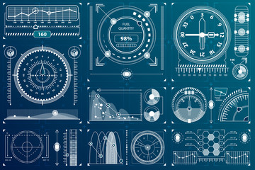 Futuristic game interface, elements of virtual reality interface design, space ship computer interface