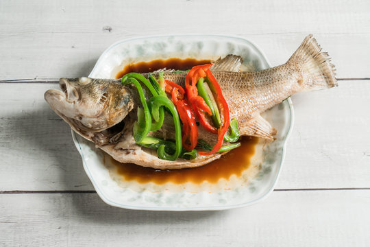 Chinese traditional food, steamed weever