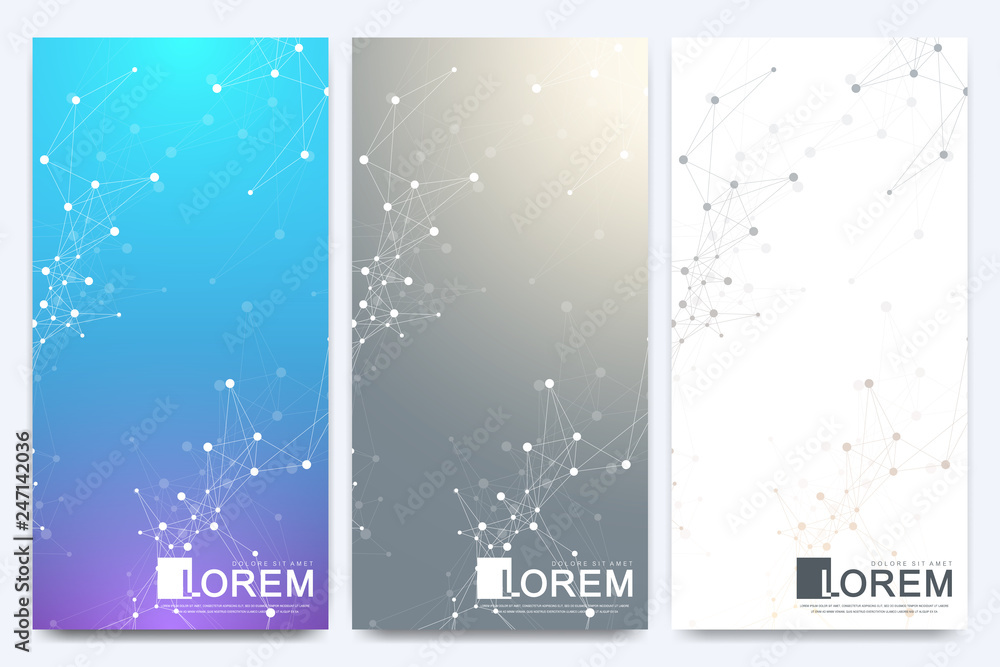 Aufkleber Modern set of vector flyers. Geometric abstract presentation with golden mandala. Molecule and communication background for medicine, science, technology, chemistry