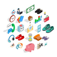 Endowment icons set. Isometric set of 25 endowment vector icons for web isolated on white background