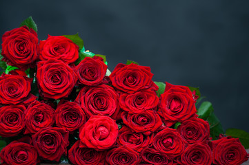 large bunch of red roses. Toned photo. Greeting card, Valentine's day, birthday, love