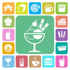 Fast food and dessert icon set.