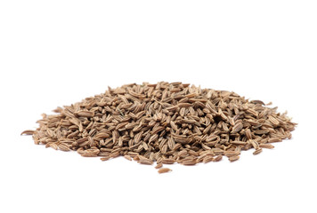 Pile of cumin seeds isolated on white background