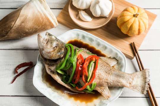 Chinese traditional food, steamed weever