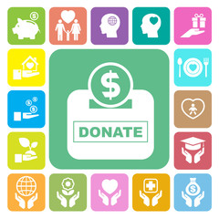 Charity and donation icons set