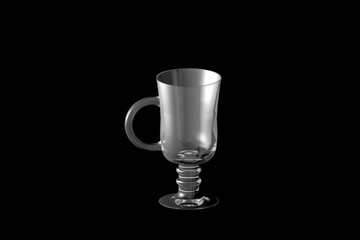 3D illustration of irish coffee hot cocktails glass isolated on black - drinking glass render