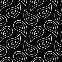 Abstract paisley pattern with hand drawn buta. Cute vector black and white paisley pattern. Seamless monochrome paisley pattern for fabric, wallpapers, wrapping paper, cards and web backgrounds.