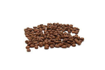 Roasted coffee beans on white bakground