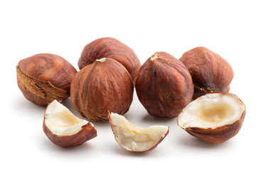 Hazelnuts isolated on the white background