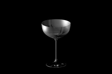 3D illustration of coupe sparkling wine glass isolated on black - drinking glass render