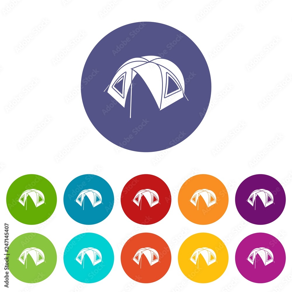 Poster tourist tent icons color set vector for any web design on white background