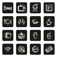 Bed & Breakfast Icons Freehand White On Black 