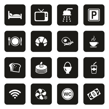 Bed & Breakfast Icons White On Black 