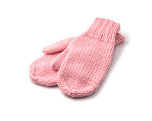 Pink mittens isolated on white background