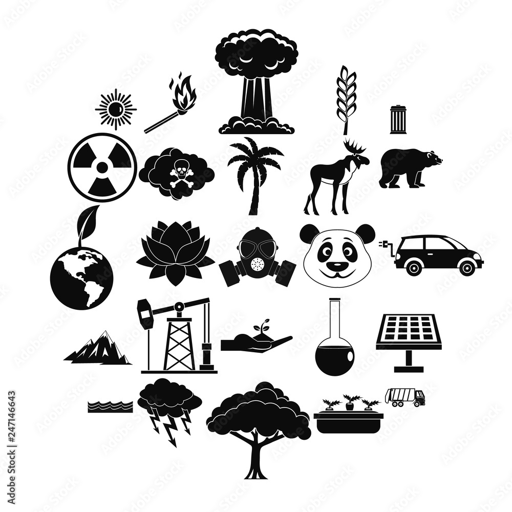 Poster green world icons set. simple set of 25 green world vector icons for web isolated on white backgroun