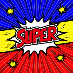 アメコミ風SUPER, Speech bubble box. Comics book colored template background.