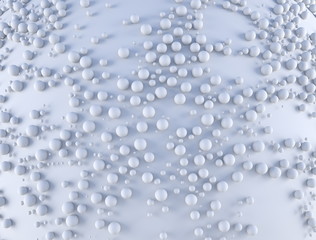 Abstract background with a lot of spheres with random scale on the white plane. 3d render illustraion