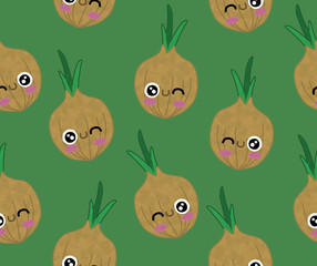 Fototapeta premium Kawaii vegetables seamless pattern onion