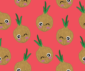 Kawaii vegetables seamless pattern onion 3