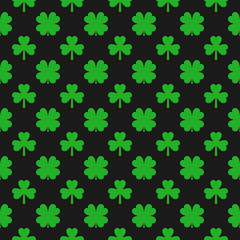 Clover seamless pattern. Green and black. Vector illustration.