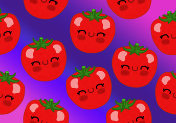 Kawaii vegetables seamless pattern tomato neon