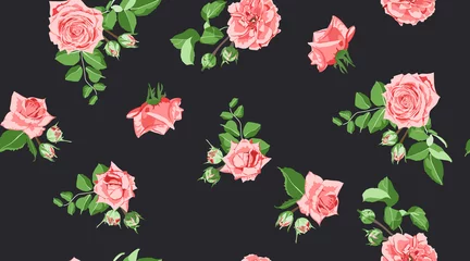 Gordijnen Vintage Bloemen Roses Seamless Pattern in Vintage Style.  © ingara