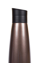 Brown metal thermos, travel mug for hot drinks.