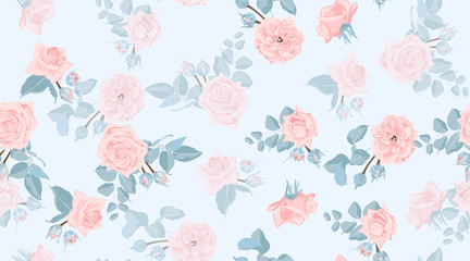Fototapeta na wymiar Floral Roses Pattern in Pastel Colors.