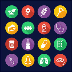Allergy or Hypersensitivity Icons Flat Design Circle