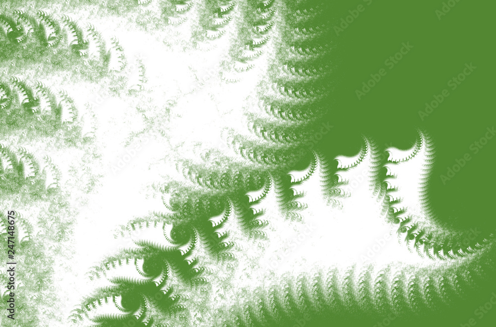 Poster white fractal pattern on green background. fantasy fractal texture. digital art. 3d rendering. compu