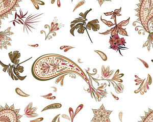 Flowers seamless paisley pattern brown © DNZ CreativeDesign