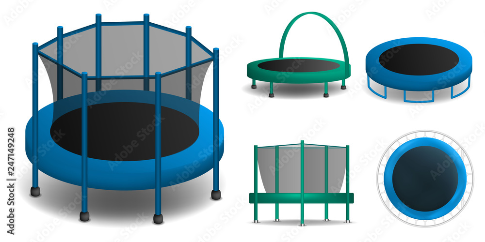 Poster trampoline icons set. realistic set of trampoline vector icons for web design isolated on white back