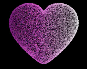 Pink heart particles, exploding hearts. Symbol of love, concept of Valentine's, isolated heart on black screen 3d illustration.