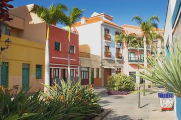 City street - Beautiful colorful typical spanish colonial architecture, Puerto de la Cruz,...