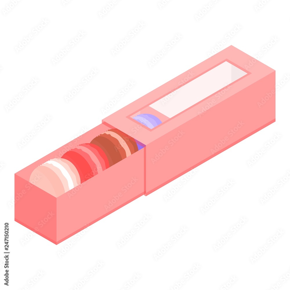Poster open red macaroon box icon. isometric of open red macaroon box vector icon for web design isolated o