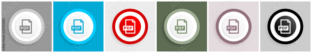 Poster pdf file icon set, vector illustrations in 6 options for web design and mobile applications.