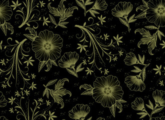 hand draw floral seampless with ivy branches background 