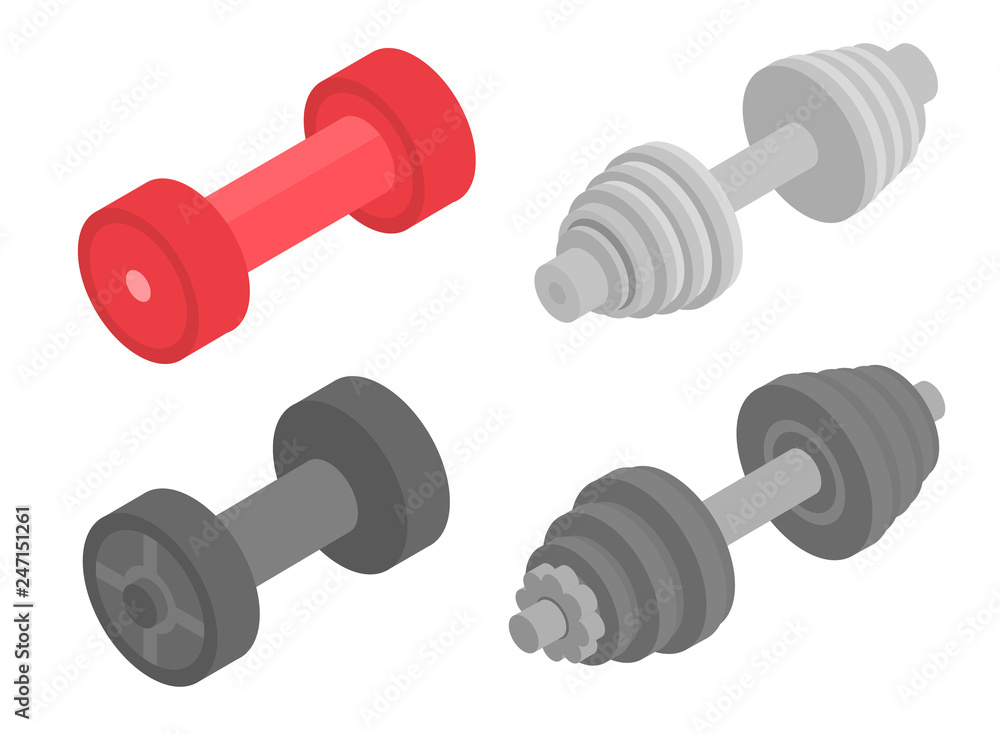 Poster dumbell icons set. isometric set of dumbell vector icons for web design isolated on white background