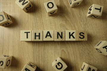 Thanks word from wooden blocks on desk