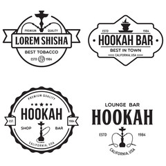Set of hookah labels, badges and design elements. Hookah club. Shisha bar. Hookah lounge logo. Hookah pipes.