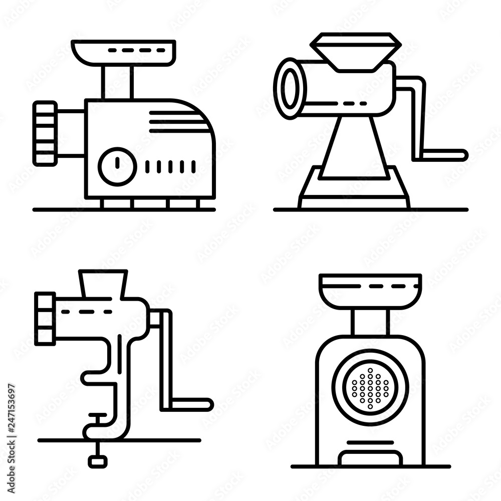 Poster Meat grinder icons set. Outline set of meat grinder vector icons for web design isolated on white background