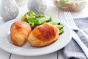 Chicken Kiev cutlets with filling, selective focus
