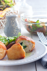 Chicken Kiev cutlets with filling, selective focus