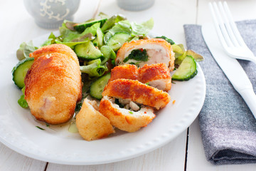 Chicken Kiev cutlets with filling, selective focus
